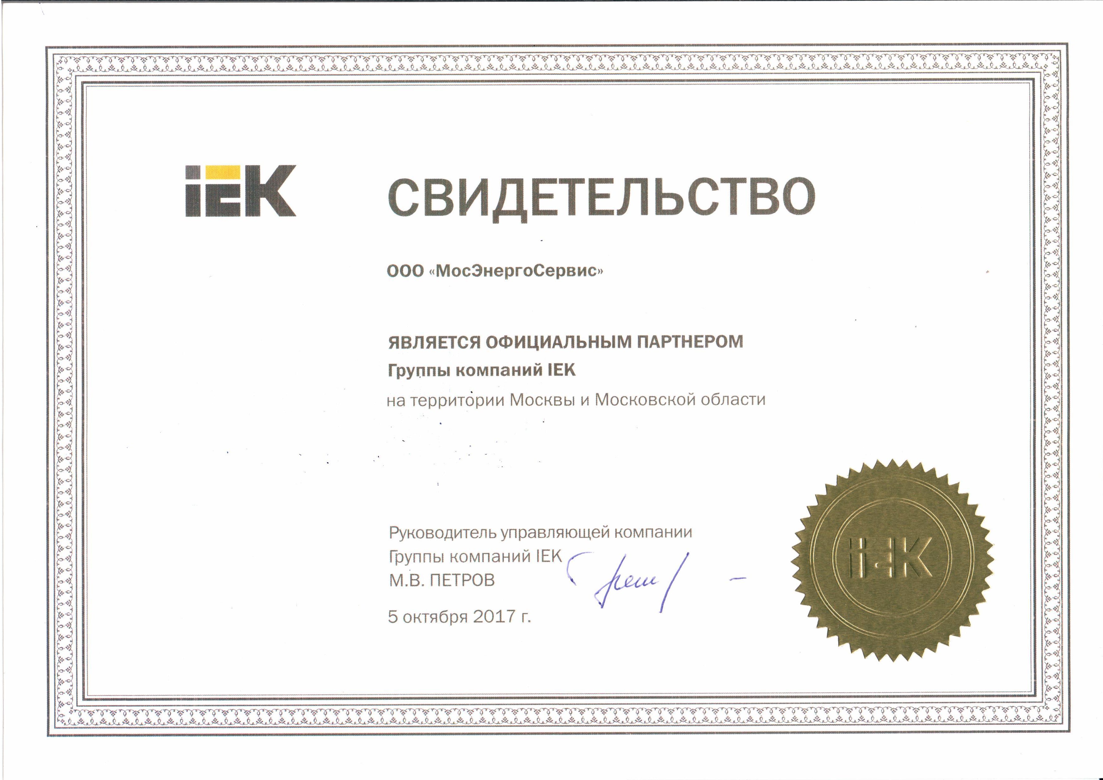 Сертификат ИЭК 2017